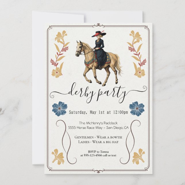 Vintage Equestrian Kentucky Derby Inbjudan Häst (Framsida)
