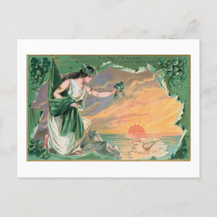 Vintage Erins Isle Irish Maiden med Shamrocks Helg Vykort