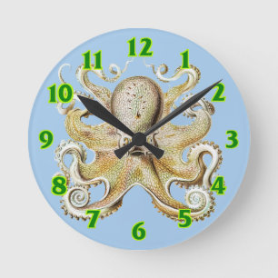 Vintage Ernst Haeckel Bläckfisk Sjöfart Sjöliv Rund Klocka