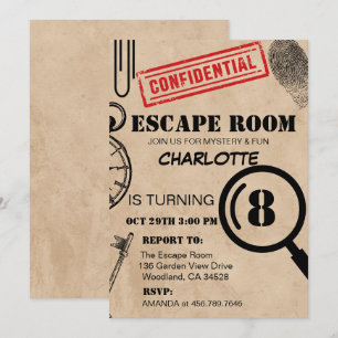 Vintage Escape Room My Födelsedagsfest Inbjudningar