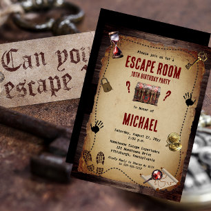 Vintage Escape Room My Födelsedagsfest Inbjudningar