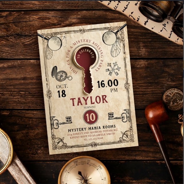 Vintage Escape Room Mystopplösningsassistent Nycke Inbjudningar (Skapare uppladdad)