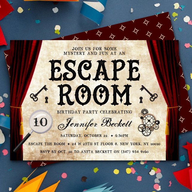 Vintage Escape Room Party vid någon ålder Inbjudningar (Skapare uppladdad)