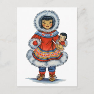 Vintage Eskimo traditionell klänning Vykort