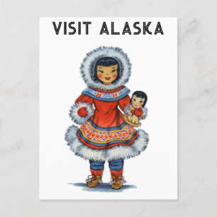 Vintage Eskimo Visit Alaska Travel Vykort