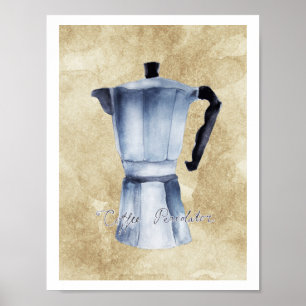 Vintage Espresso Coffee Moka Pot Watercolor Art Poster