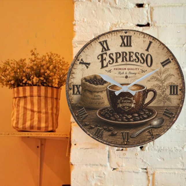 Vintage Espresso Coffee Stor Klocka (Skapare uppladdad)