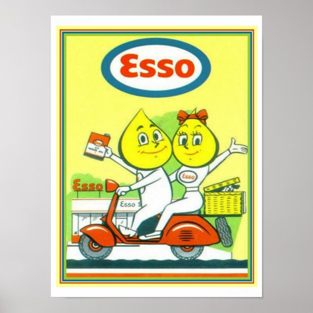 Vintage Esso-bensinreklam 12 x 16 Poster (Framsidan)