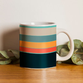 Vintage estetik marinblå teal & rosa randig kaffemugg