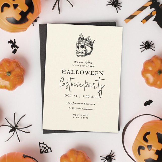 Vintage Etched Skeleton Kung Halloween fest Inbjudningar (Skapare uppladdad)