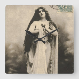 Vintage Etheral Goddess vykort Fyrkantig Klocka