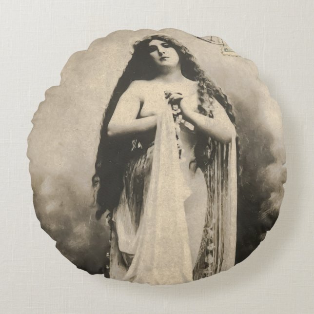 Vintage Etheral Goddess vykort Rund Kudde (Framsidan)