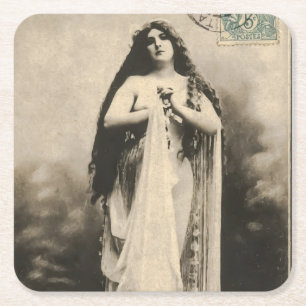 Vintage Etheral Goddess vykort Underlägg Papper Kvadrat
