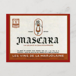 Vintage Etikett för Algeriet Vin, Mascara Vykort
