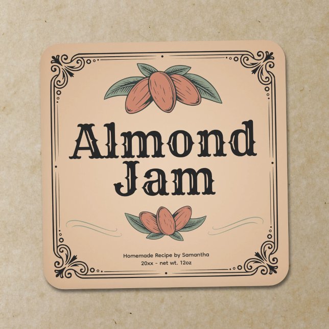 Vintage Etikett för Mandeljam Sticker (Vintage Almond Jam Label Sticker)