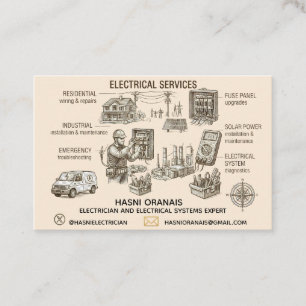 Vintage etsning stil elektriker visitkort -