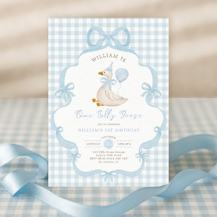 Vintage Ett Fånig går blått mot första födelsedag Inbjudningar