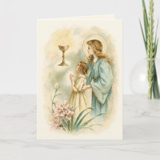Vintage Eucharistic Devotion First Communion Kort (Framsida)