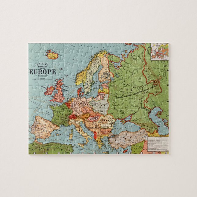 Vintage Europa 1900-talets Bacons Standard Karta Pussel (Horisontell)