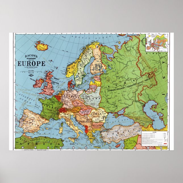 Vintage Europa 1900-talskarta Poster (Framsidan)