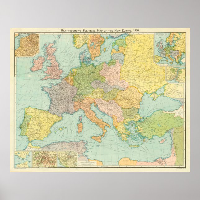 Vintage Europa Karta (1920) Poster (Framsidan)