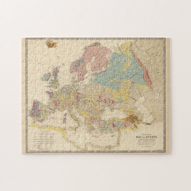 Vintage Europas geologiska Karta (1856) Pussel (Horisontell)