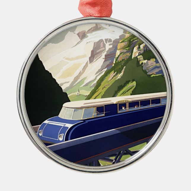 Vintage Europe Rail Travel Julgransprydnad Metall (Framsidan)