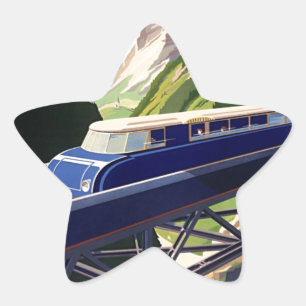 Vintage Europe Rail Travel Stjärnformat Klistermärke