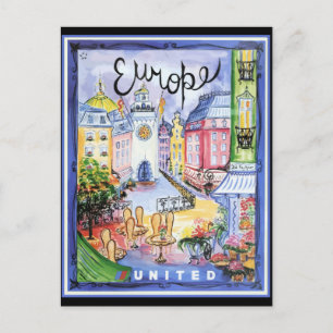 Vintage Europe Travel Poster Vykort