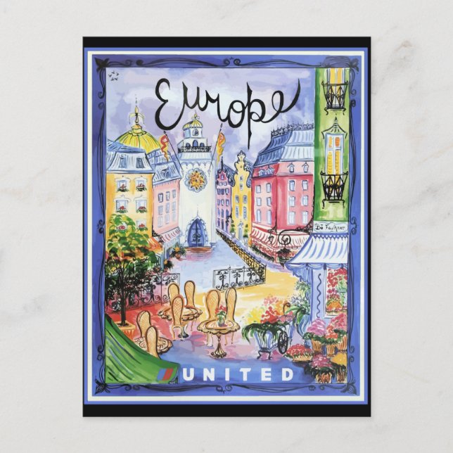 Vintage Europe Travel Poster Vykort (Framsida)