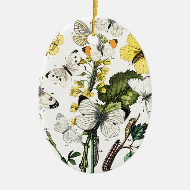 Vintage European Butterflies Julgransprydnad Keramik (Framsidan)