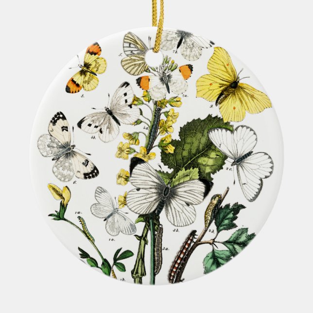 Vintage European Butterflies Julgransprydnad Keramik (Framsidan)