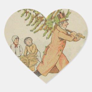 Vintage European Julgran Sticker Hjärtformat Klistermärke