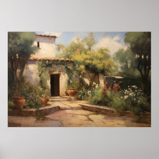 Vintage European Monastery Oljemålning Poster