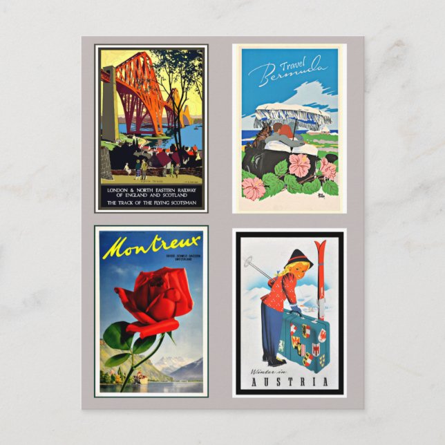 Vintage European Resor affischer Helg Vykort (Framsida)