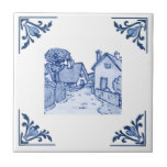 Vintage European Village Home Delft Blue & White Kakelplatta<br><div class="desc">Detta är ett modernt intag på det historiska stil, inspirerat av vintage antika nederländska Delft-plattor från 1700-talet. "Blue and white delft", "victorian 1900 s 1800 s 1700", "18100-talet", "Söta byhus byggande", "navy monochrome History dekorative", "Traditional british english", "sagithus och hem", "antique klassisk landsbygd byggnad", "gammaldags europehus", "vintage rustic european land"...</div>