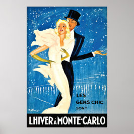 Vintage European Winter in Monte Carlo Travel Poster