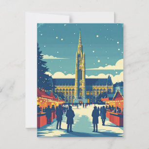 Vintage europeisk vintermarknad Resa Souvenir Vykort