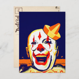 Vintage Evil Clown Postcard Vykort