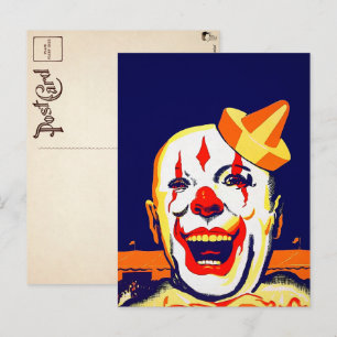 Vintage Evil Clown Postcard Vykort