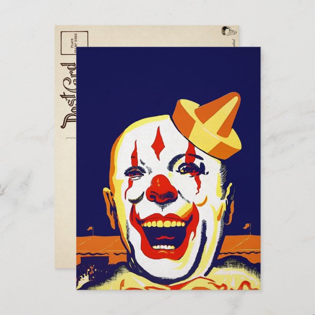 Vintage Evil Clown Postcard Vykort (Fram/baksida)