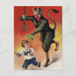Vintage Evil Krampus Attacking Vykort