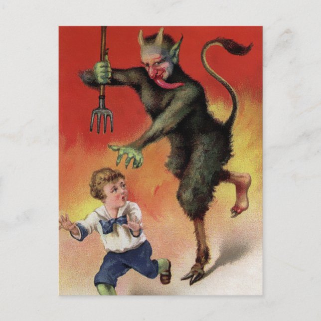 Vintage Evil Krampus Attacking Vykort (Framsida)