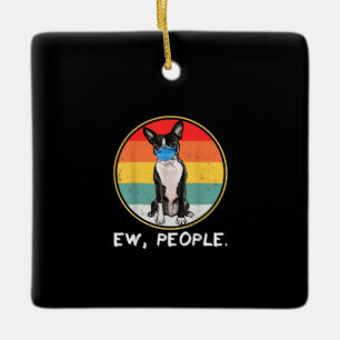 Vintage Ew People Boston Terrier Hund Wearing Ansi Julgransprydnad Keramik