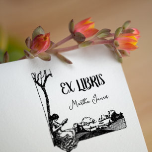 Vintage Ex Libris bokplåt Namn Bok Självfärgande Stämpel