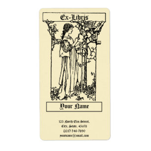 Vintage ex Libris Girl med Bok-mall Fraktsedel