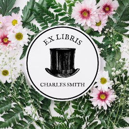 Vintage Ex Libris Top hat Personal Bok Plate Runt Klistermärke