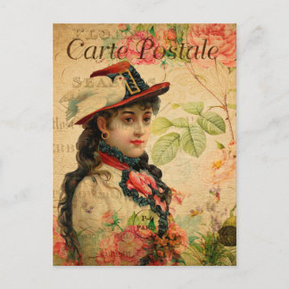 Vintage Exotic Gypsy Woman med Hat & Dove-Fransk Vykort