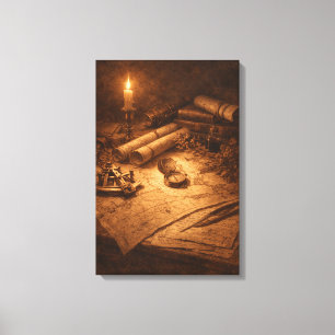 Vintage Explorer Desk Stilleben Canvastryck
