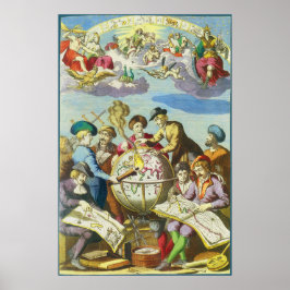 Vintage Explorer med Antique Globe Karta, 1542 Poster